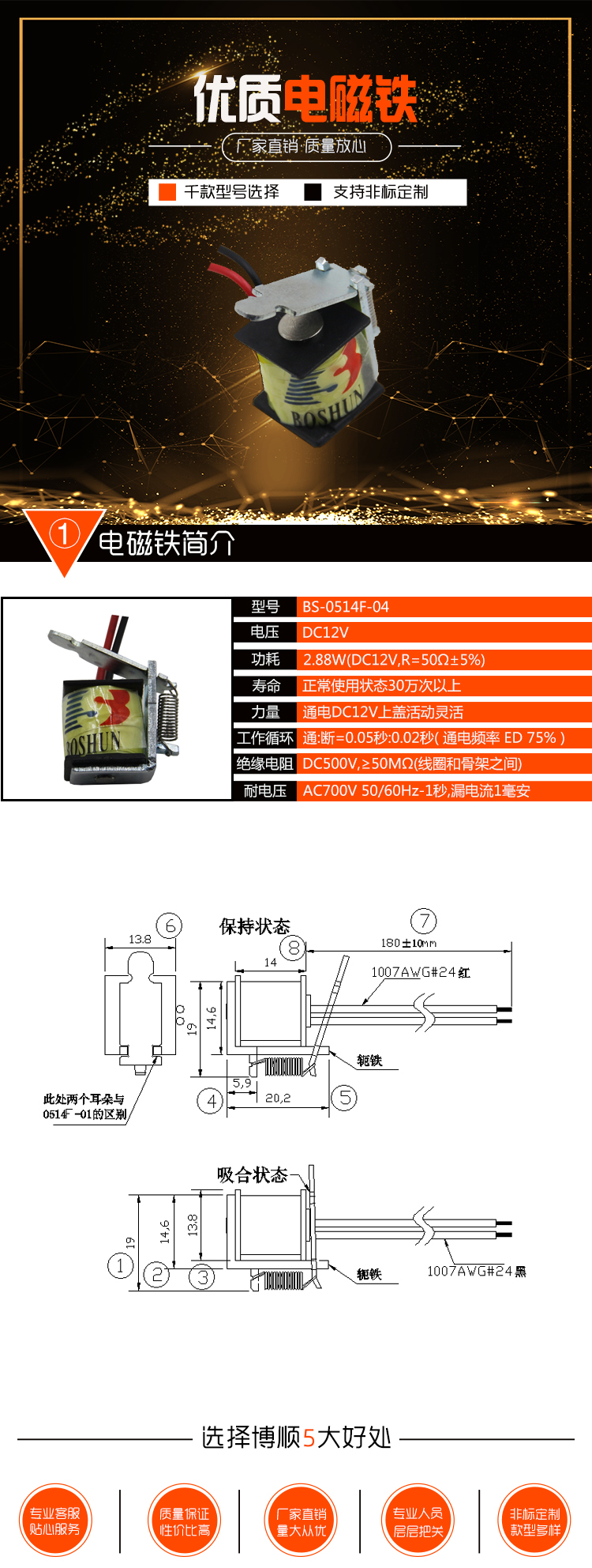 環(huán)衛(wèi)汽車(chē)安全帶電磁鐵 BS-0514F-04